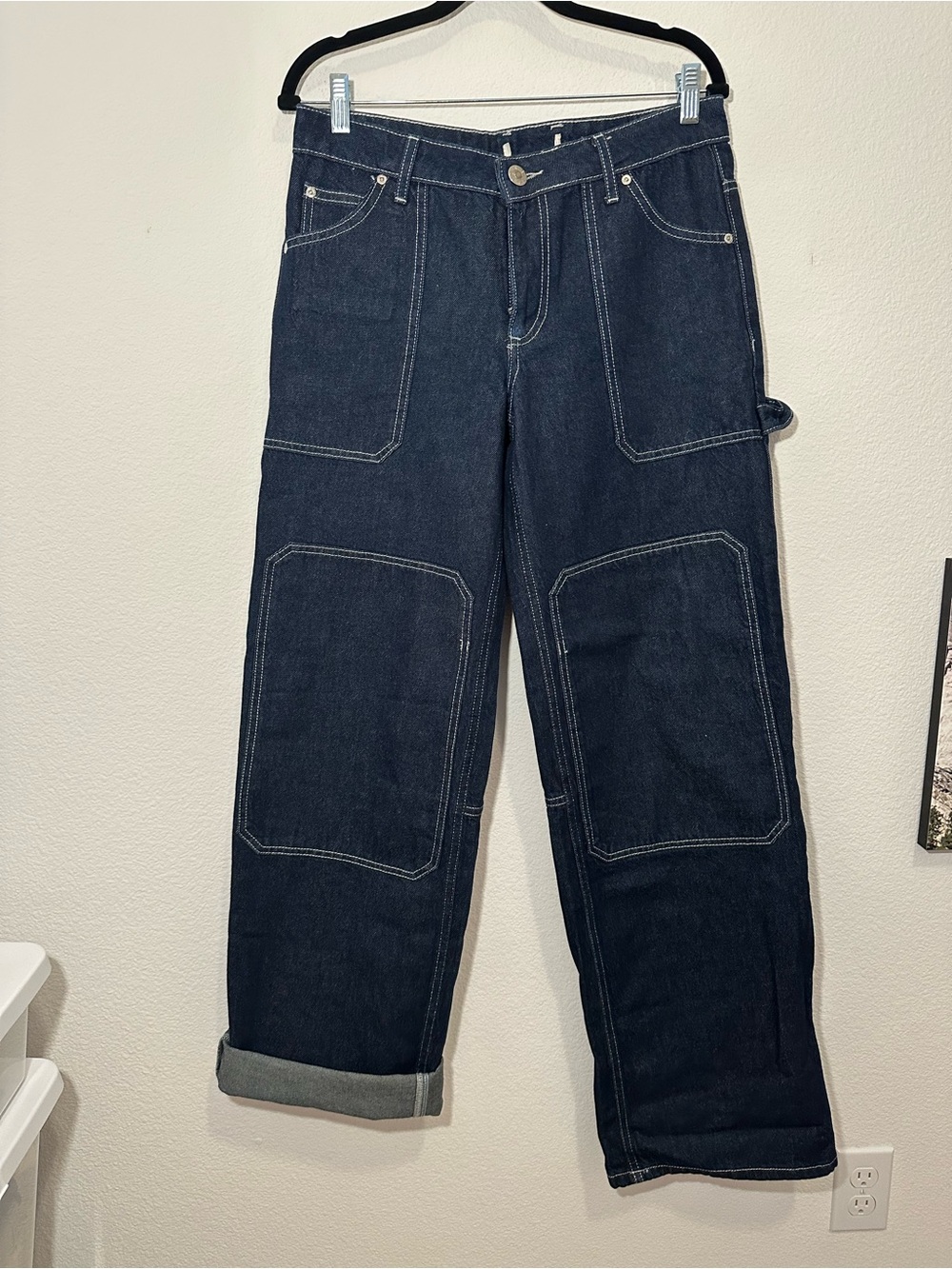 River Island Dark Indigo Relaxed Carpenter Jeans, 8R